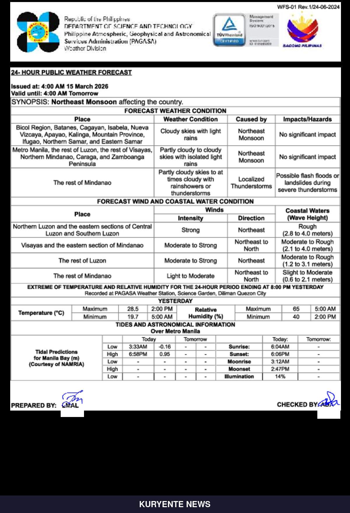 Northeast Monsoon Affects Philippines; Rain Expected in Northern Luzon