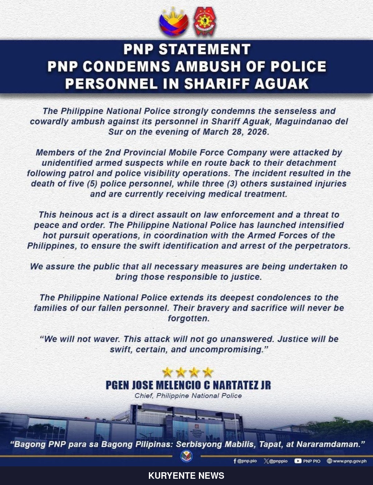 PNP Chief Condemns Maguindanao Ambush That Killed 5 Police