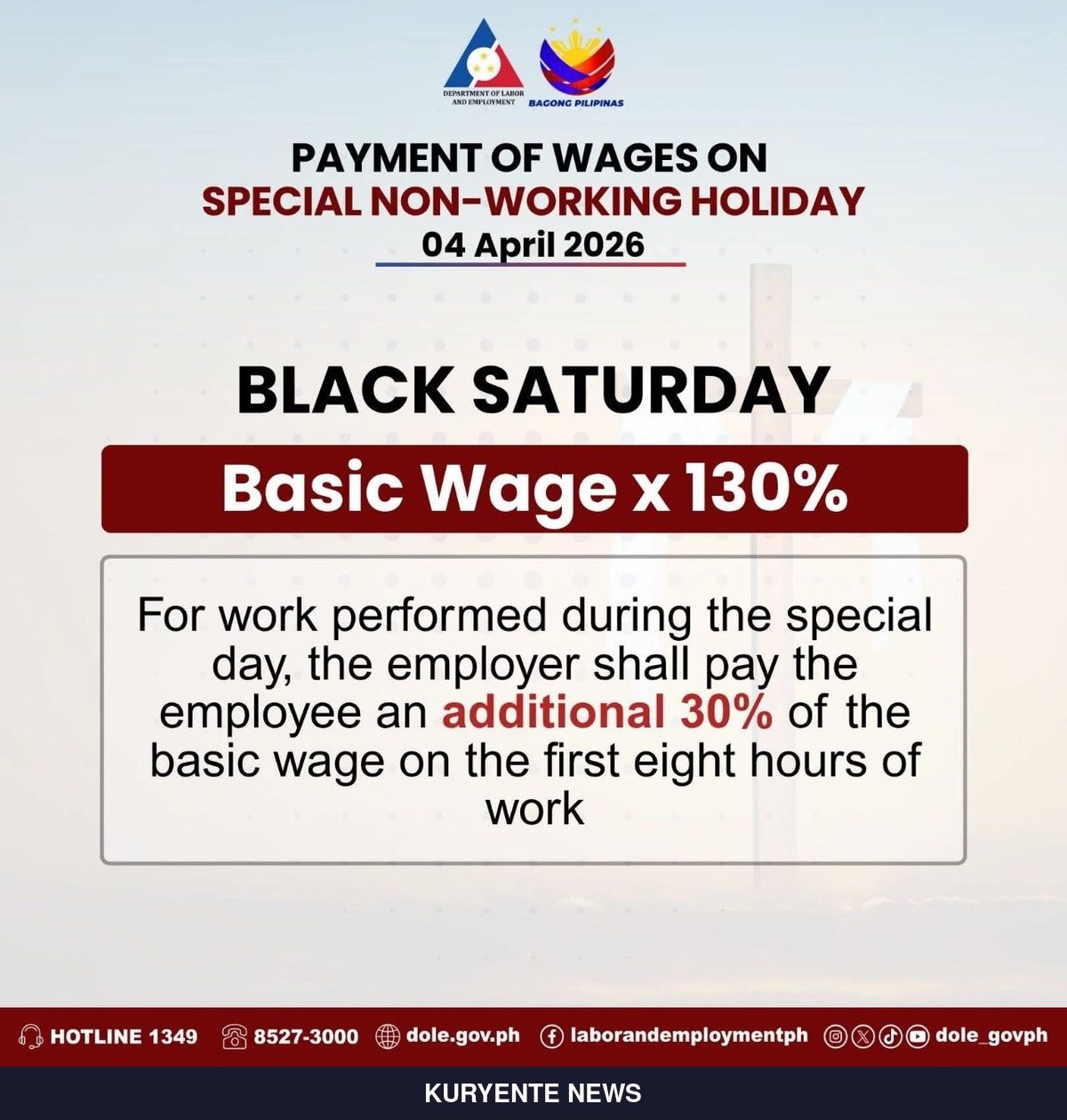 DOLE Issues Black Saturday Pay Rules for April 4