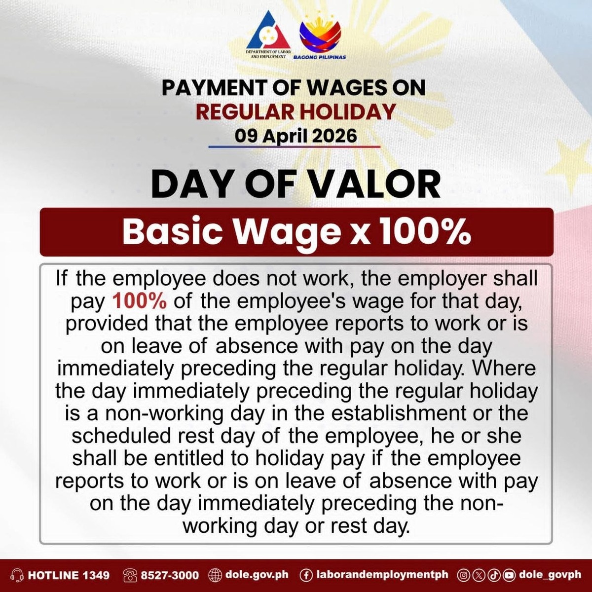 DOLE Issues Holiday Pay Rules for Day of Valor April 9