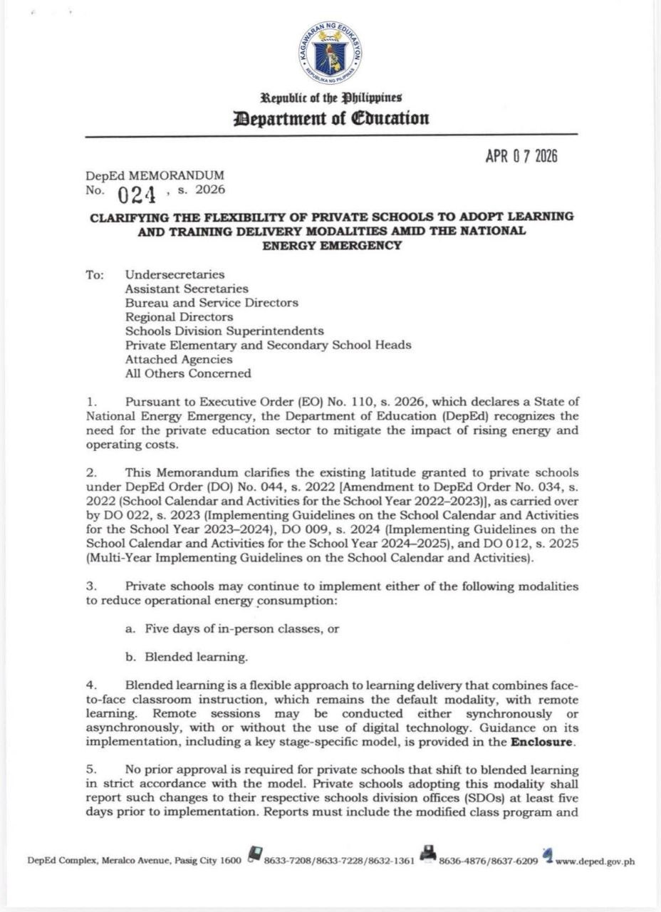 Energy Crisis Prompts DepEd Blended Learning Option