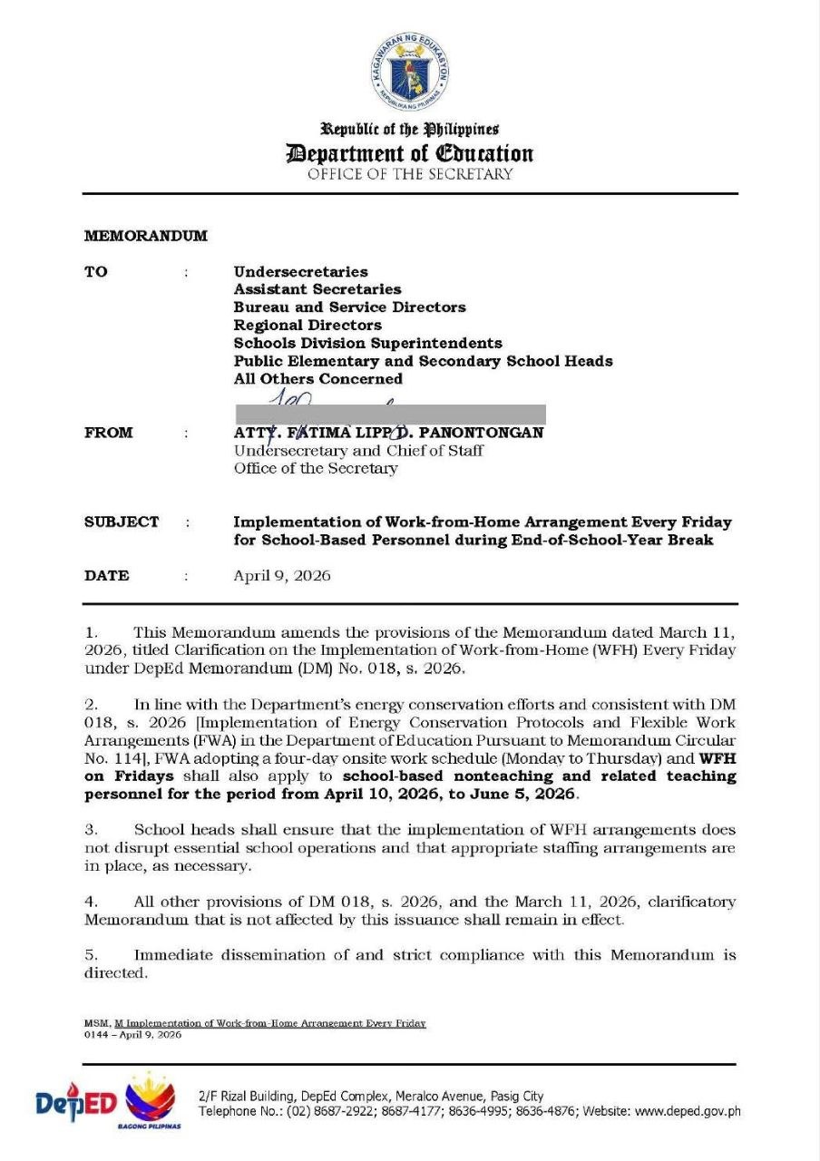 DepEd Orders Friday Work-from-Home for School Staff