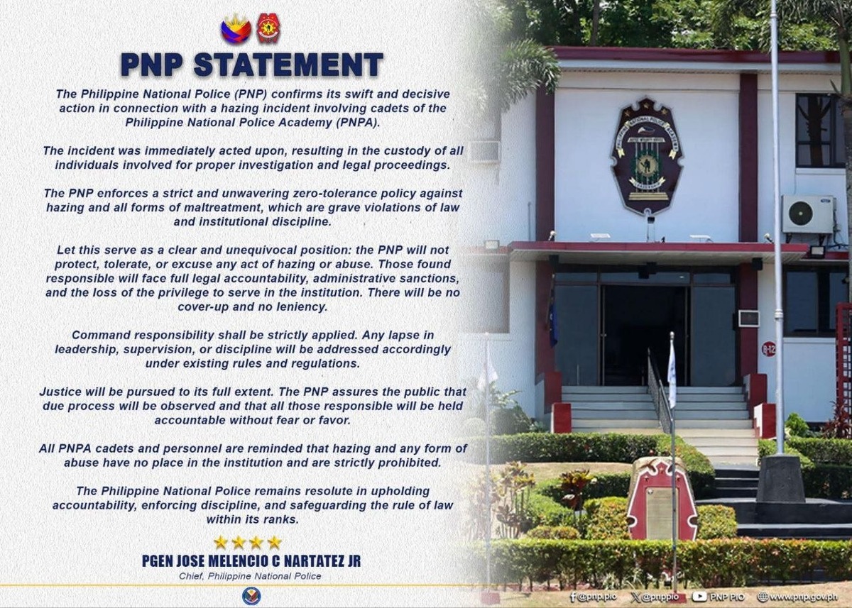 PNP Chief Orders Zero-Tolerance After PNPA Hazing Case