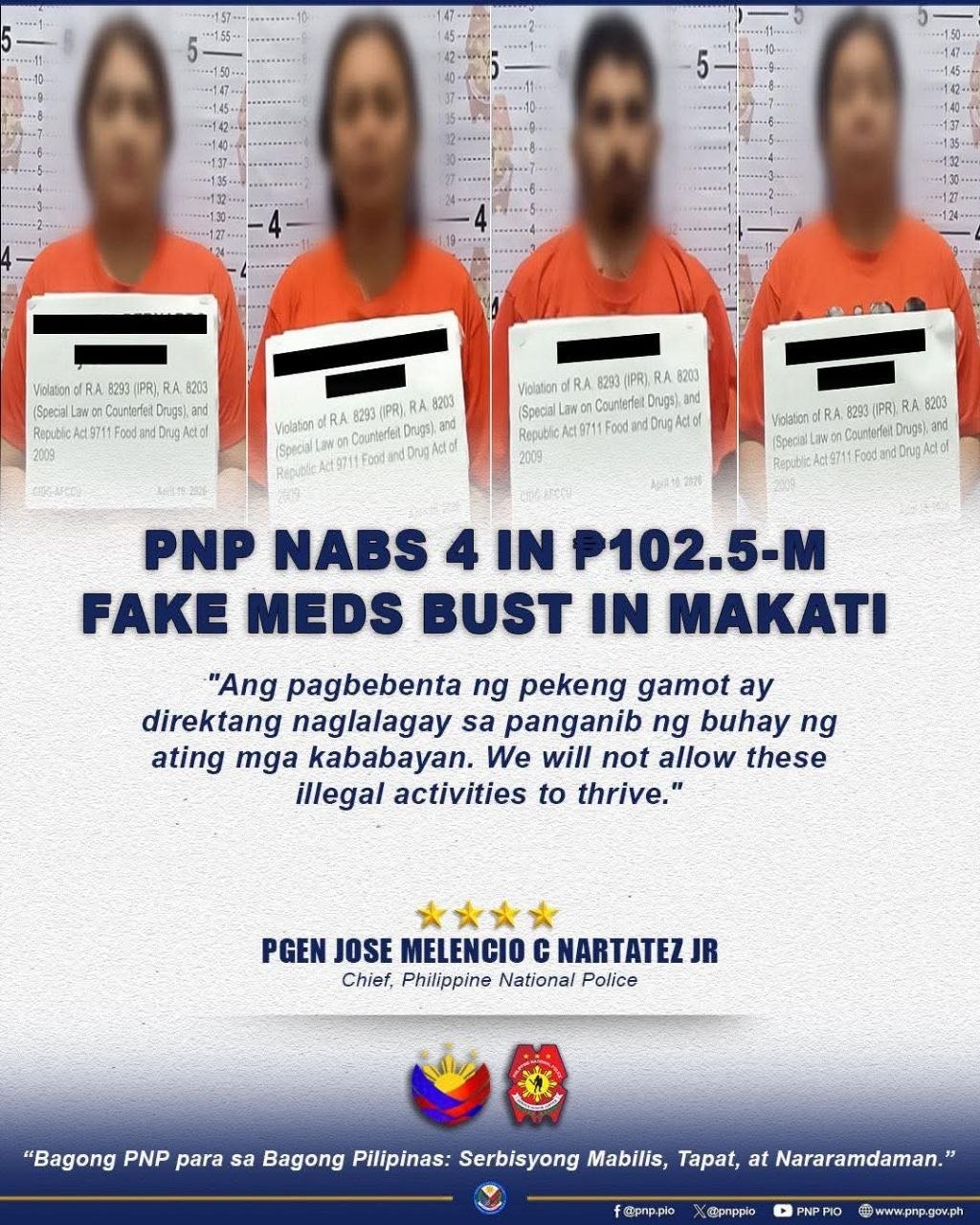 PNP Arrests Four in ₱102.5-M Counterfeit Medicine Bust