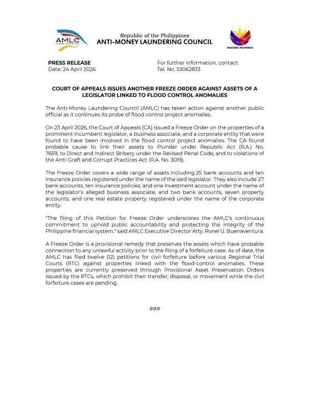 Court Freezes Romualdez Assets in Flood Control Probe