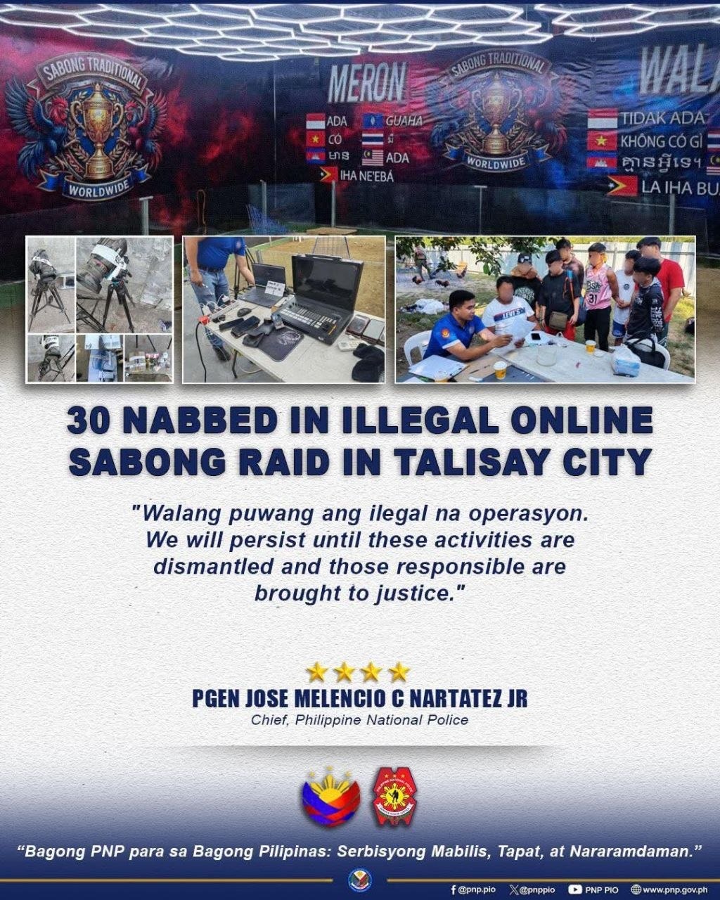 Talisay City: 30 Arrested in Illegal Online Sabong Raid