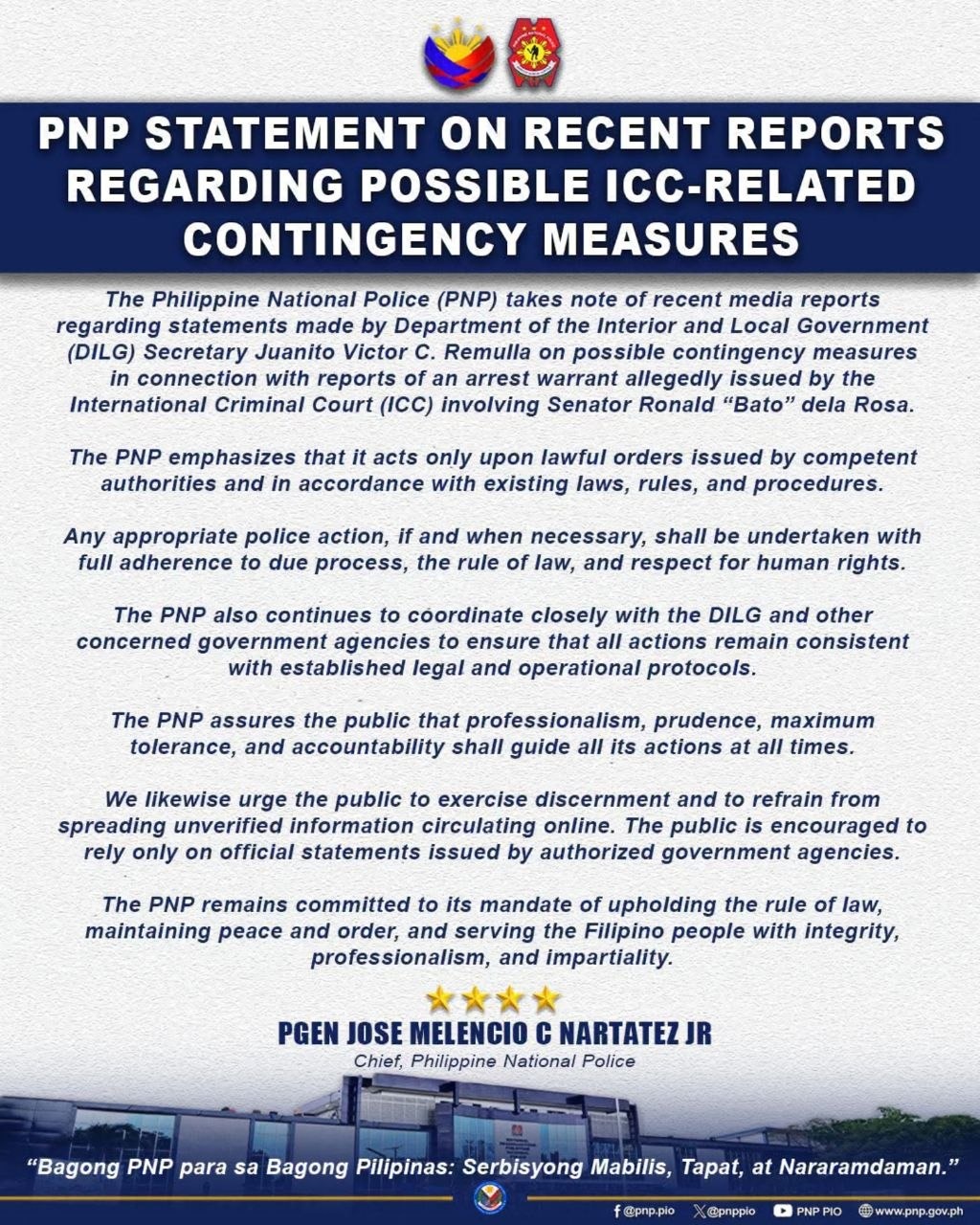 PNP Vows Rule of Law Amid ICC Warrant Reports