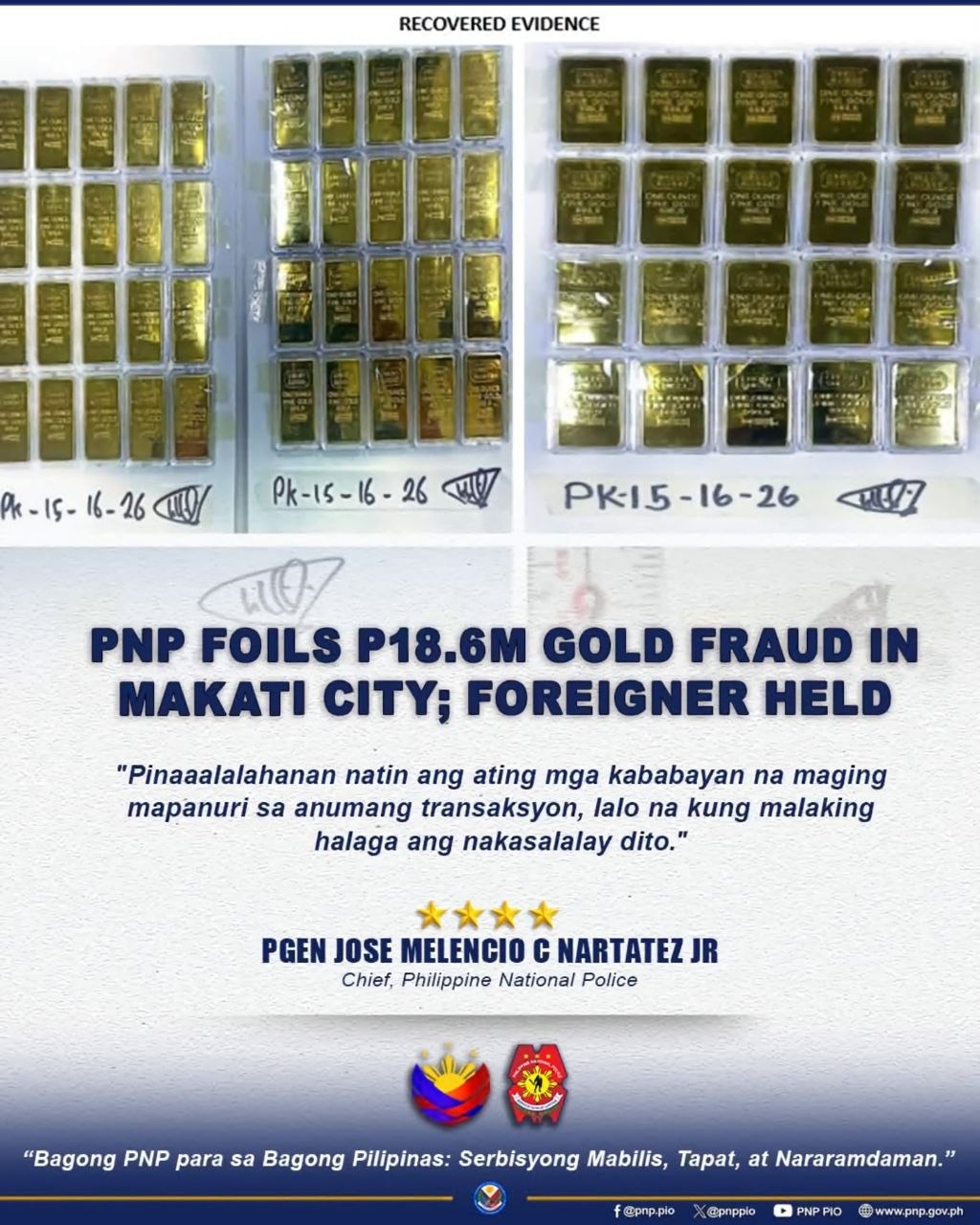Makati: Iranian Nabbed Over PHP18.66M Fake Gold Scam