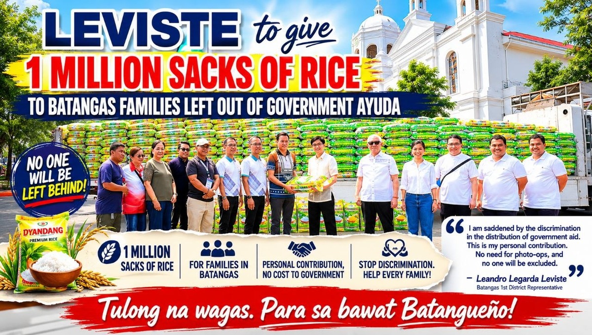 Leviste Pledges 1M Rice Sacks for Batangas Families