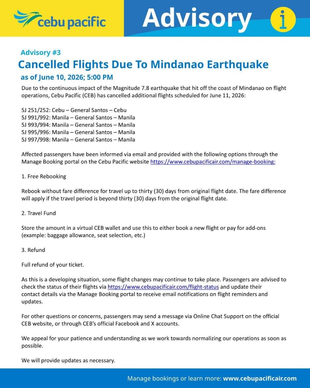 Cebu Pacific Cancels More Gen Santos Flights — June 11