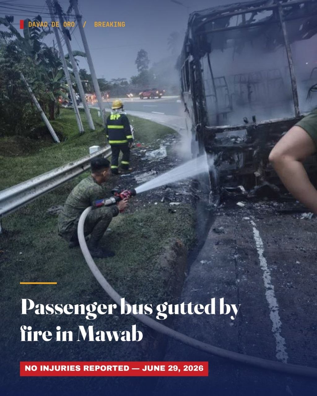 Davao de Oro: Army Helps Douse Bus Fire in Mawab