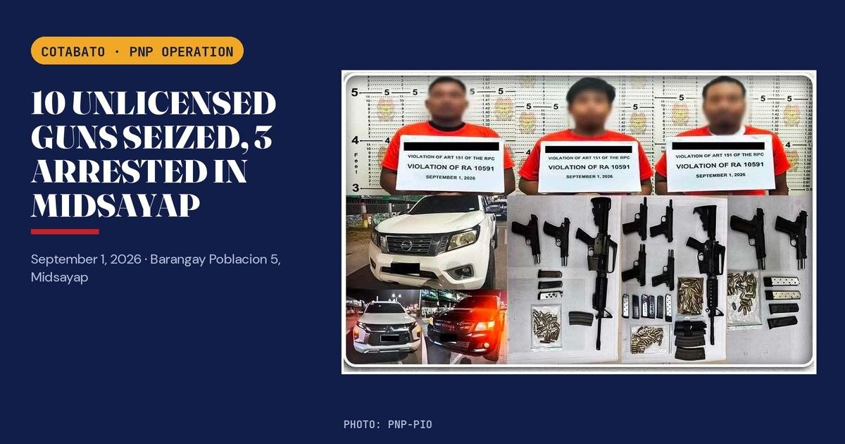Midsayap: 10 Illegal Firearms Seized, Three Arrested