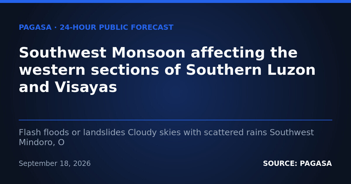 Habagat Soaks Western Visayas, Mindoro, Palawan This Saturday — Saturday, September 19, 2026
