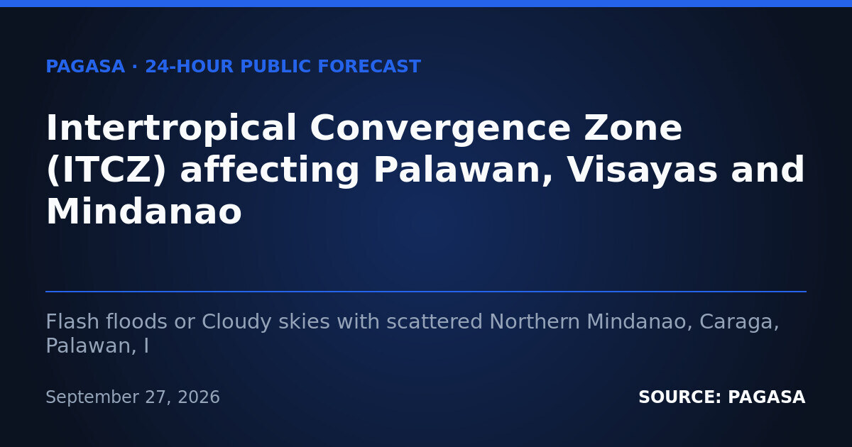 ITCZ Keeps Visayas and Mindanao Rainy This Monday — Monday, September 28, 2026