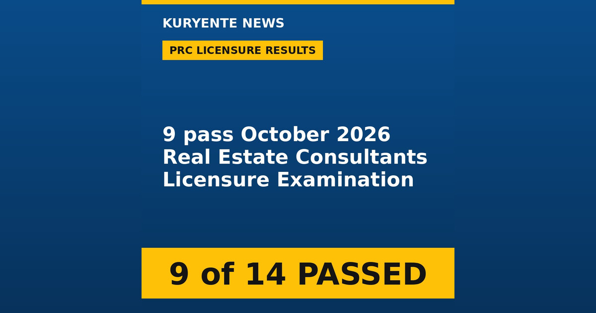 PRC: 9 pass October 2026 Real Estate Consultants Licensure Examination