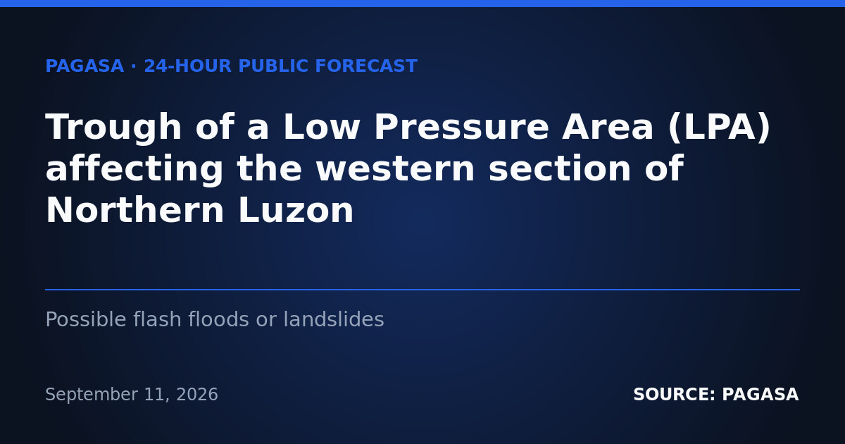 Rain, Flash Flood Risk Over Luzon on September 12 — PAGASA
