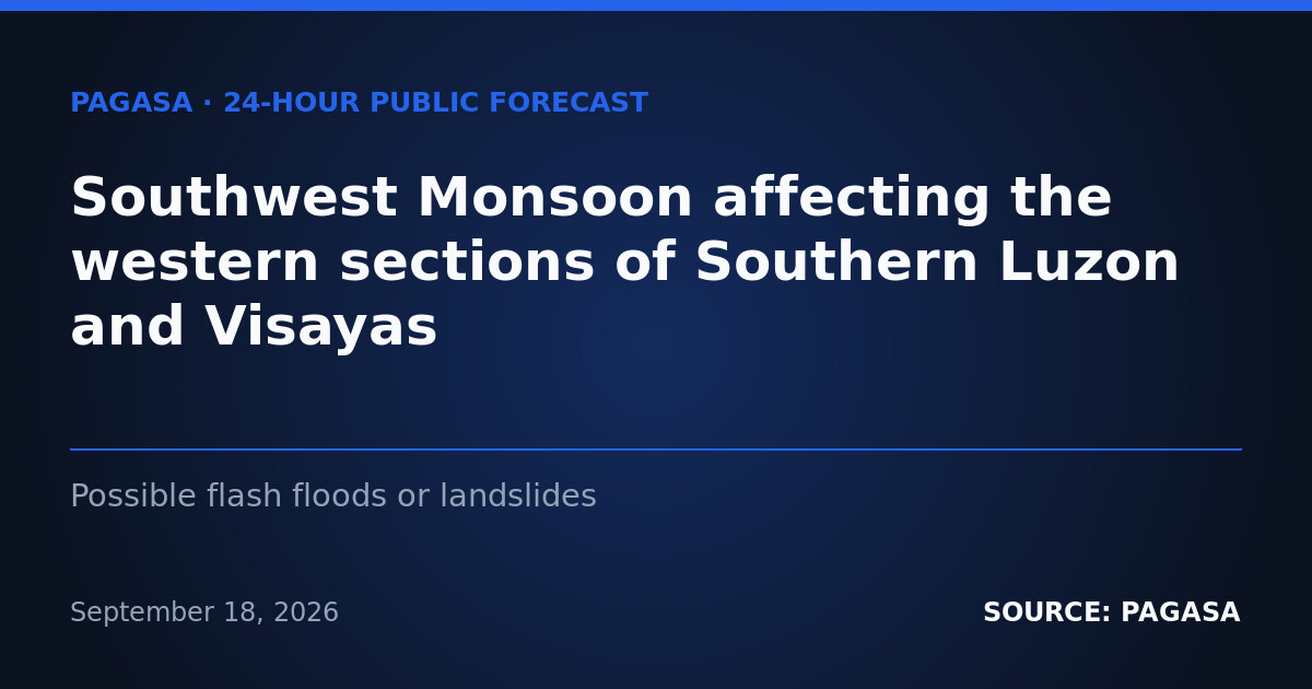 Habagat Soaks Western Visayas, Mindoro, Palawan This Saturday — Saturday, September 19, 2026