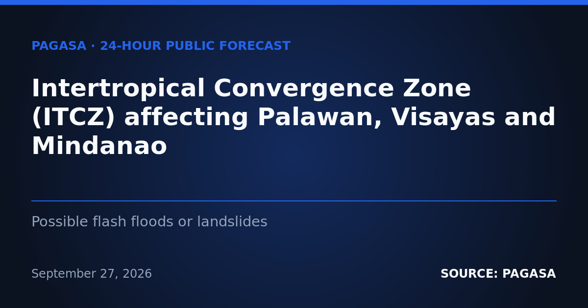 ITCZ Keeps Visayas and Mindanao Rainy This Monday — Monday, September 28, 2026