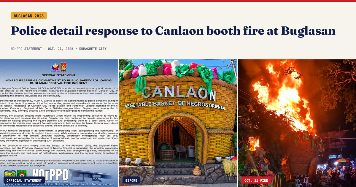 NOrPPO says first responders tried to contain Canlaon booth fire before blaze intensified
