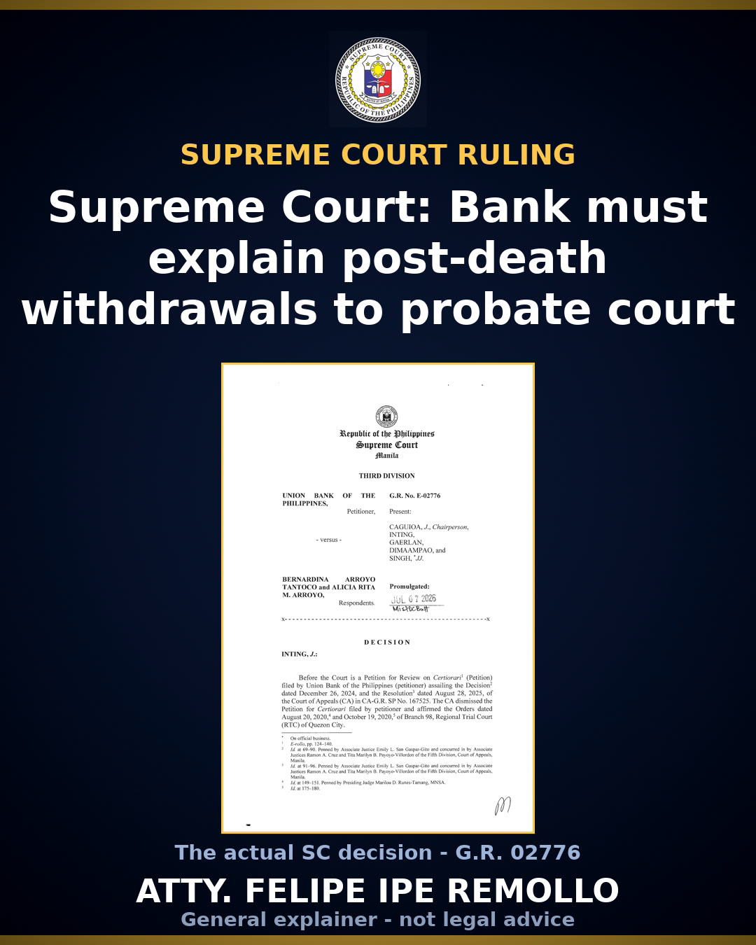 SC upholds order for UnionBank to explain estate withdrawals, produce emails