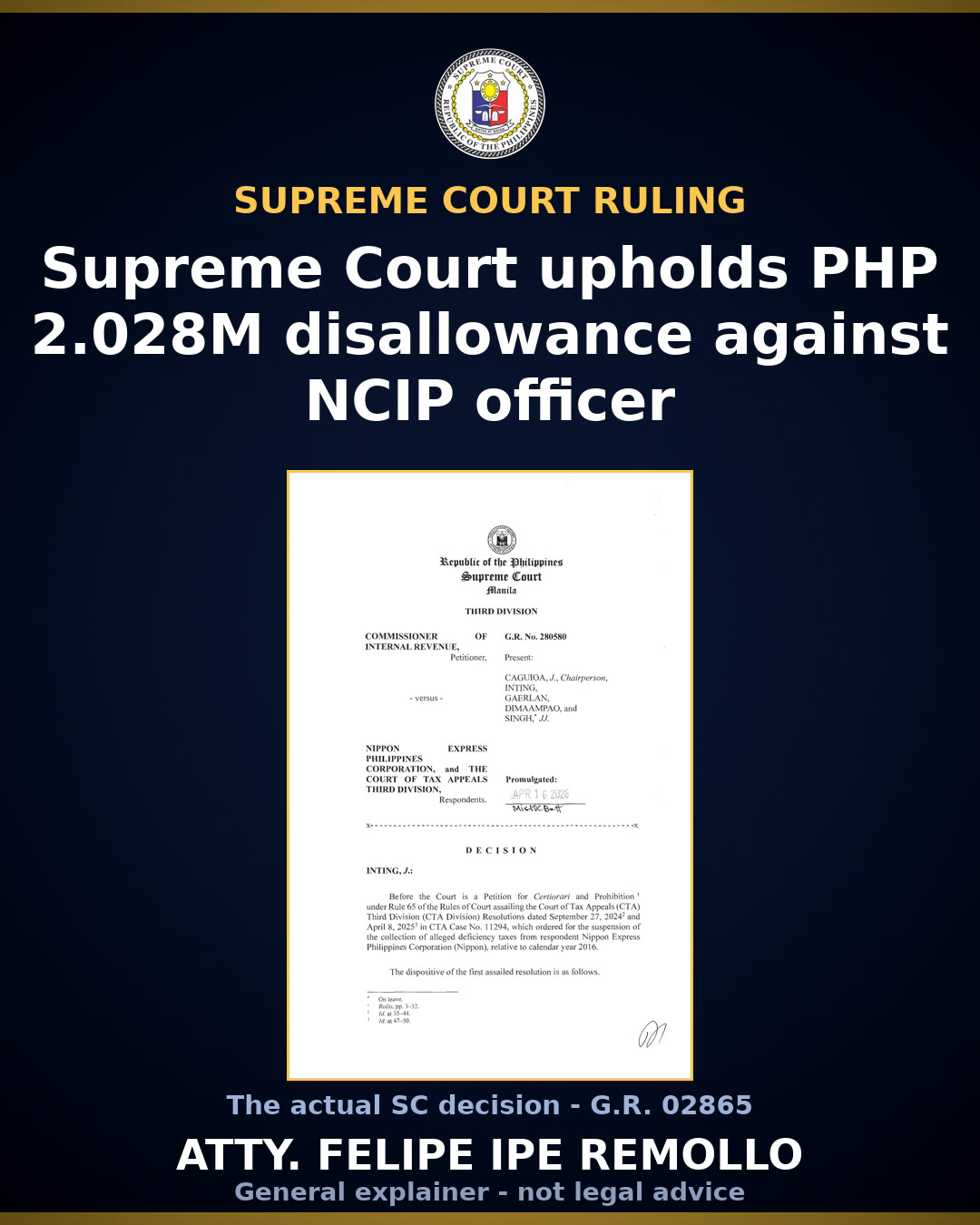Supreme Court dismisses NCIP officer's petition, upholds PHP 2.03-M disallowance