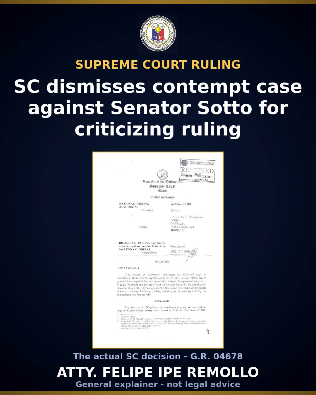 Supreme Court: Sen. Sotto's remarks on impeachment ruling are protected speech