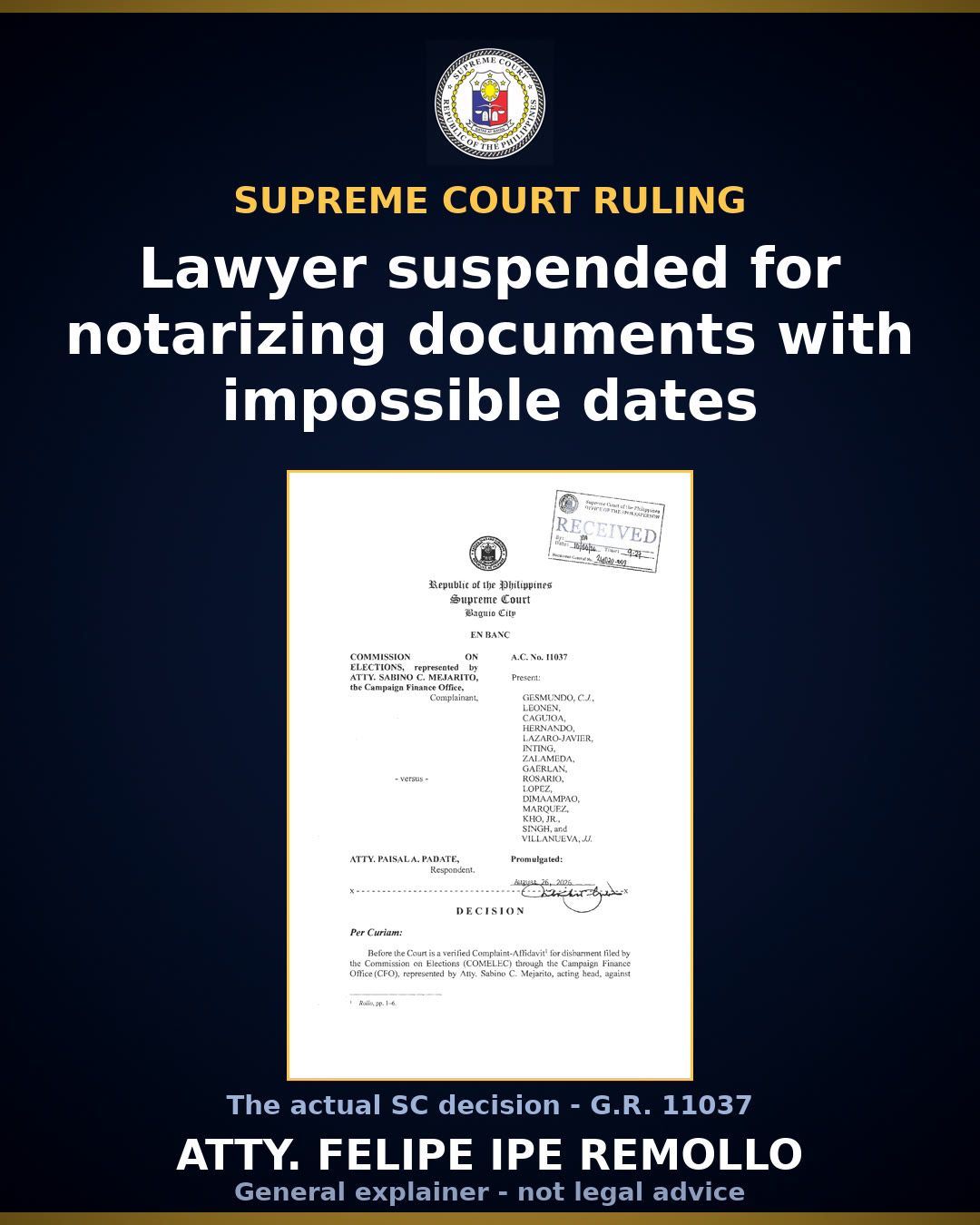 Lawyer suspended one year for antedated notarized election documents