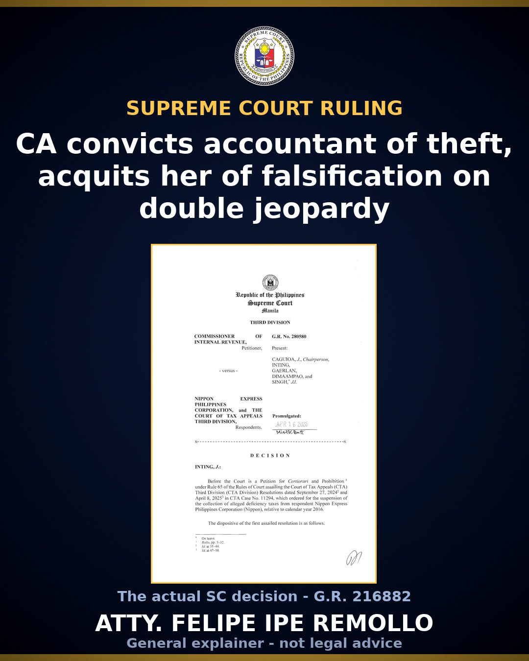 Supreme Court acquits accountant on double jeopardy after falsification acquittal