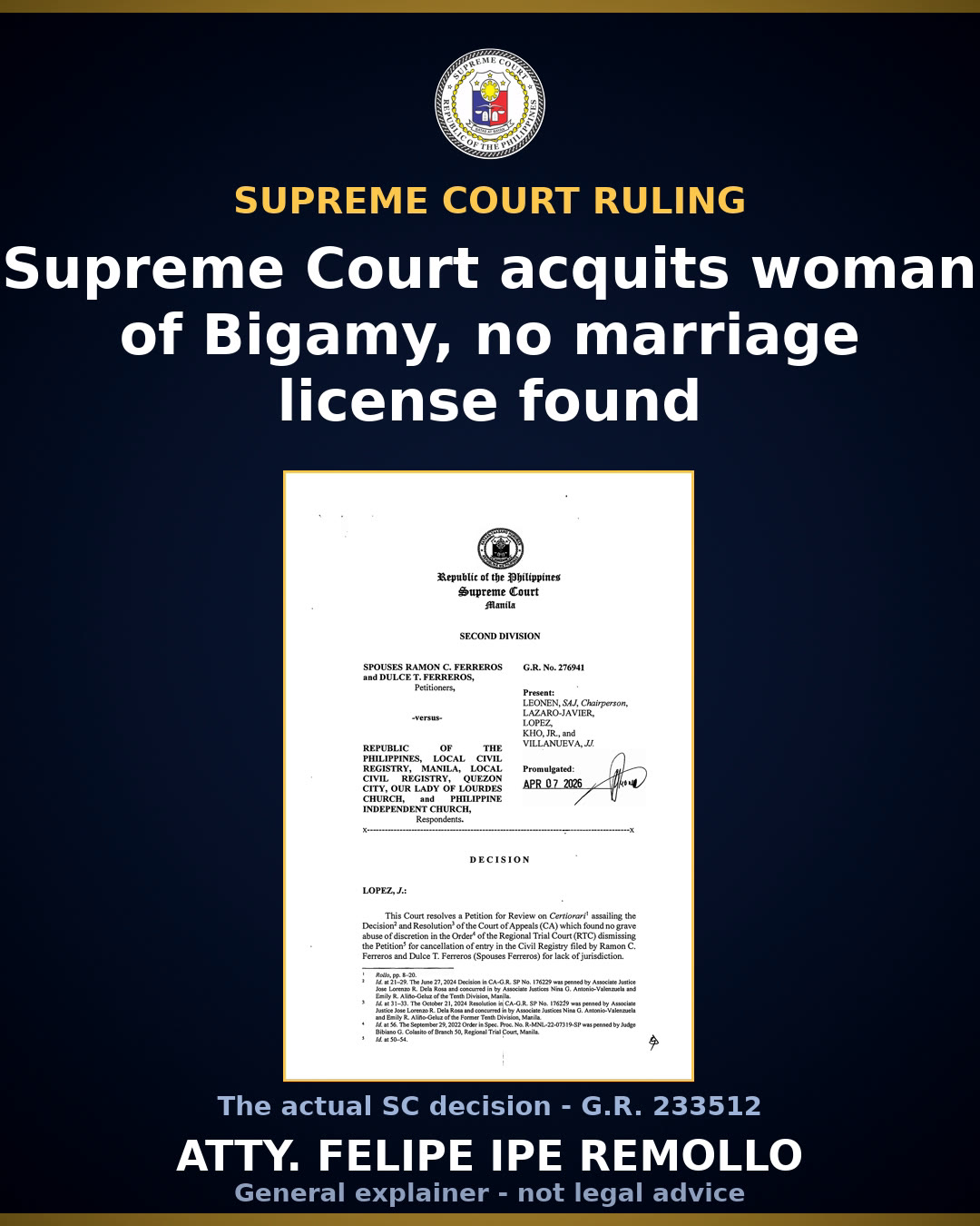 Supreme Court acquits woman of bigamy over unproven first marriage
