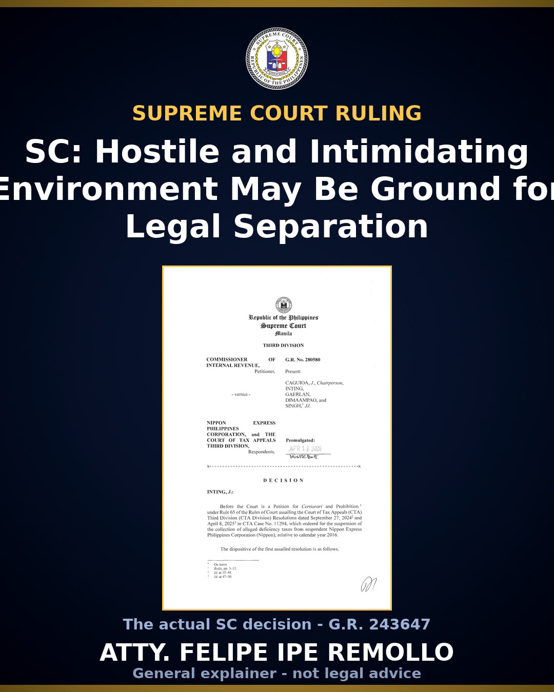 Supreme Court grants legal separation of Garry Go and Lynn Chan-Go