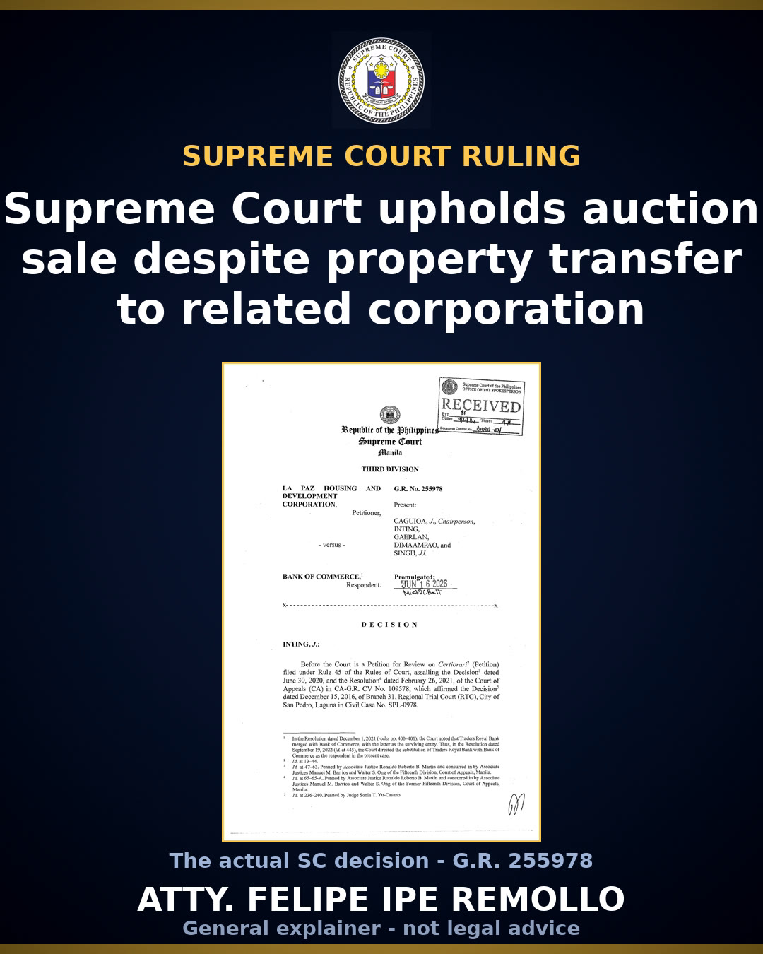 SC upholds auction sale, rules La Paz Housing bound by attachment lien