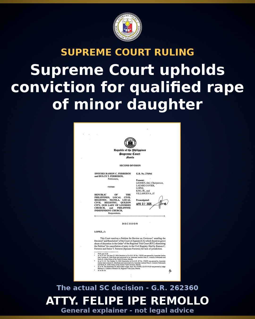 SC affirms father's conviction, modifies one charge to sexual assault