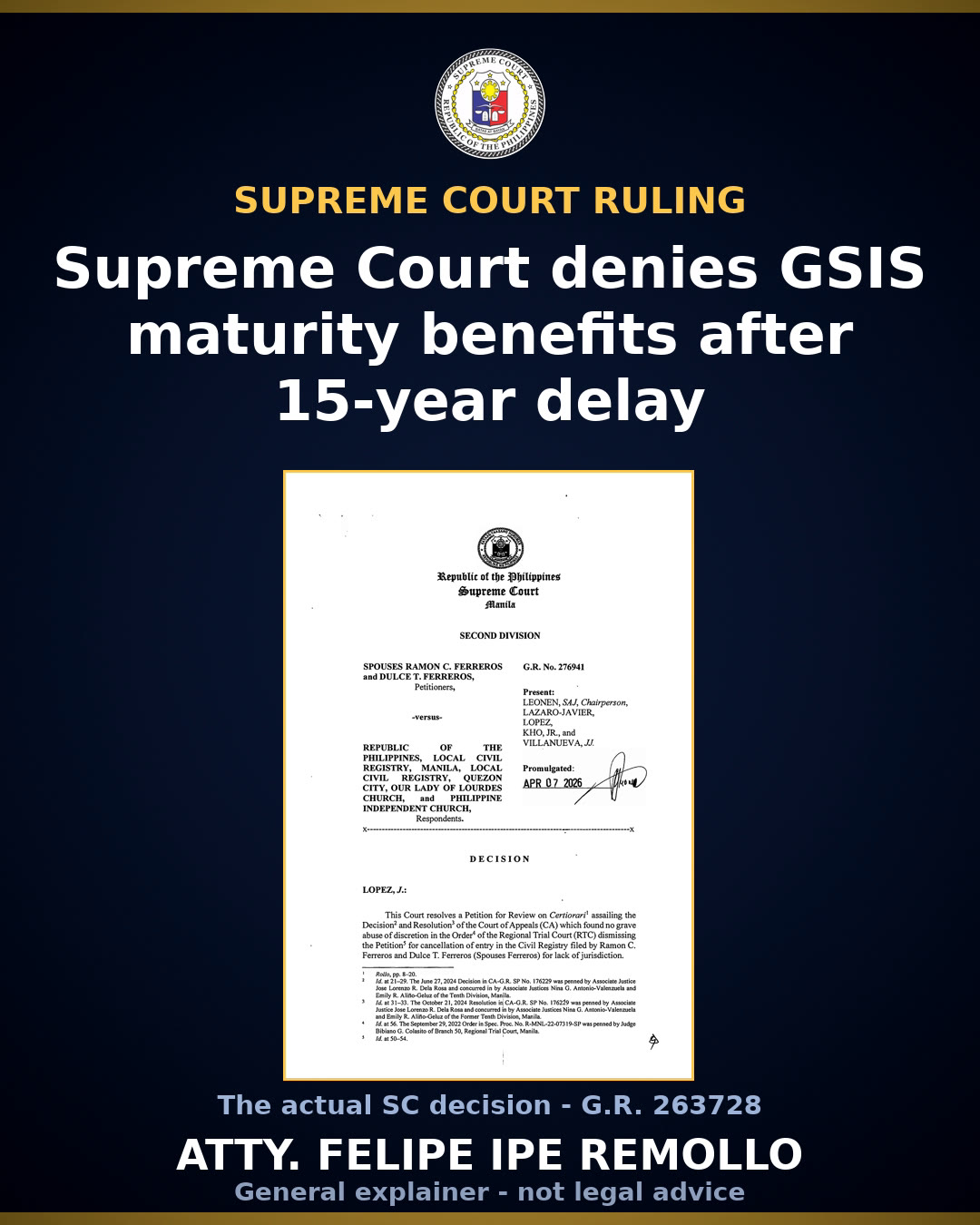 SC denies ex-gov't worker's GSIS maturity benefits claim, cites laches