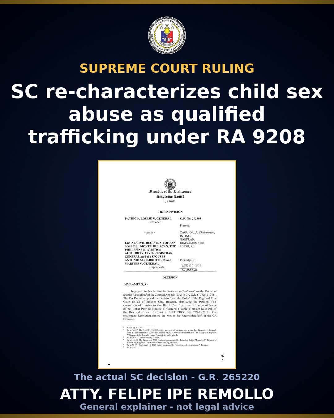 SC affirms conviction of two men for qualified trafficking of minors