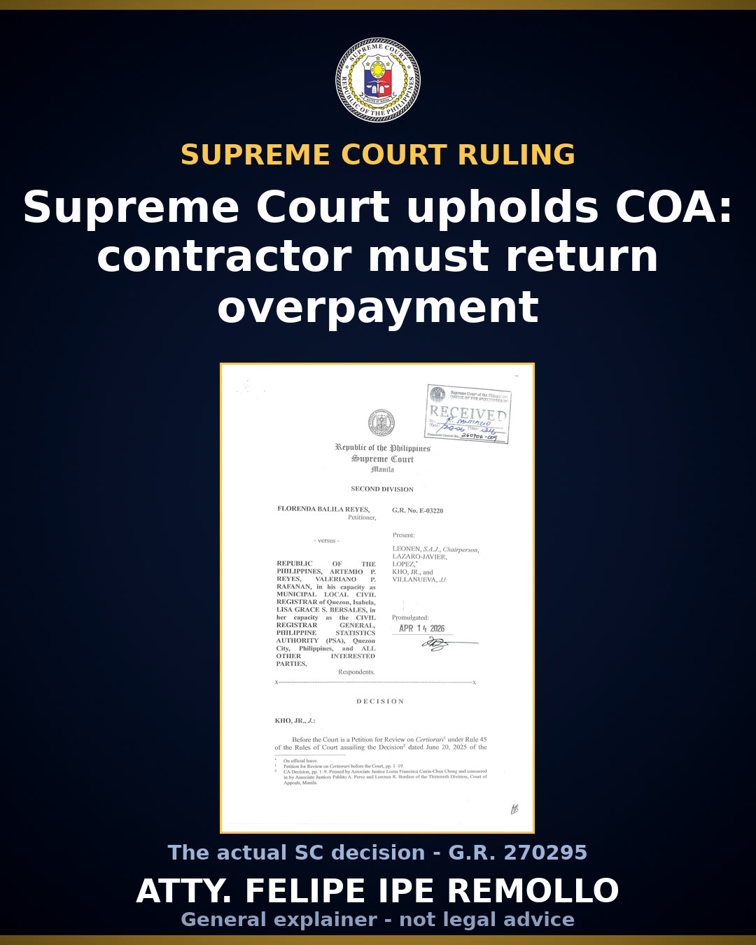 SC dismisses petition, affirms COA disallowances vs Customs contractor