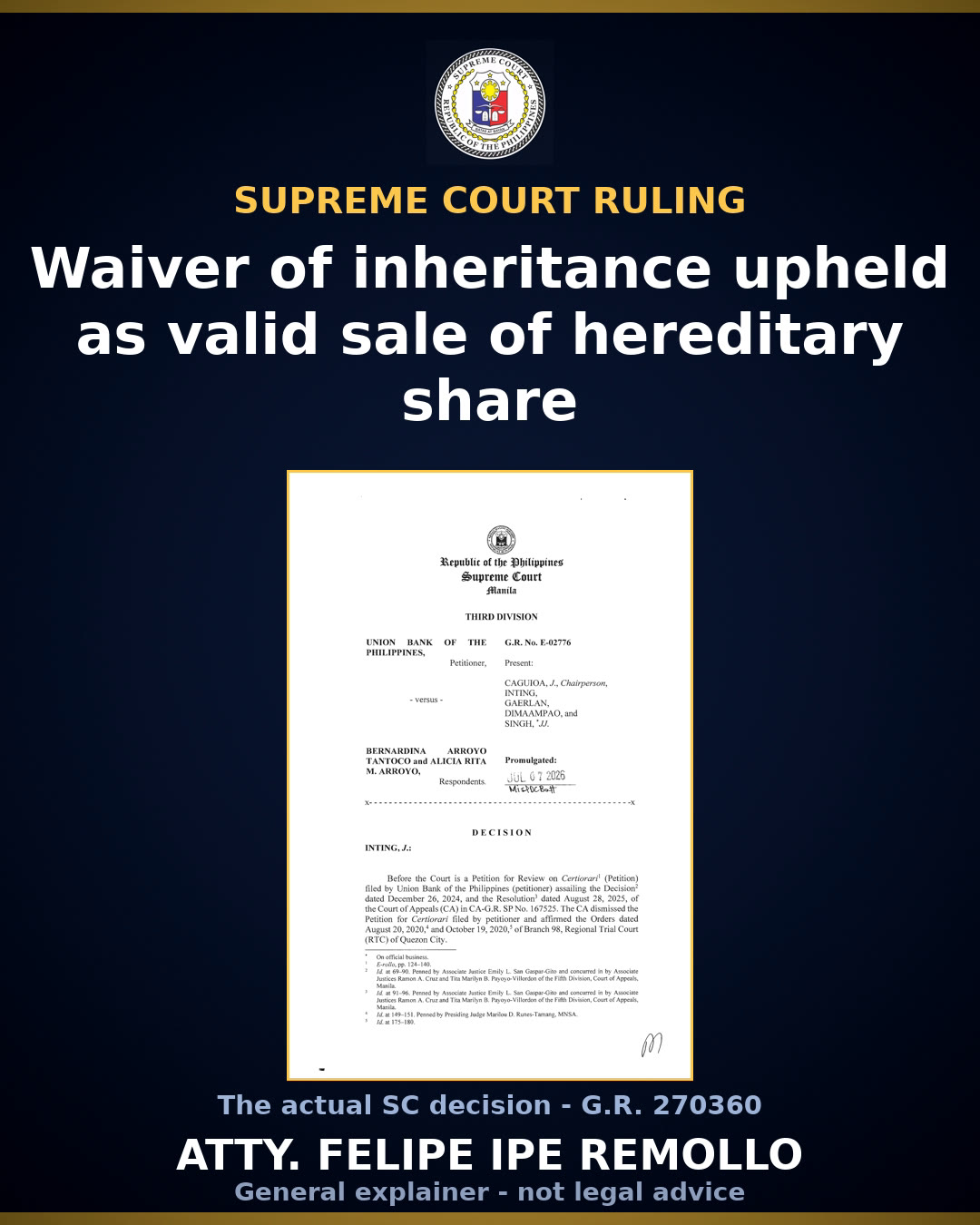 SC: Angelita's 1981 waiver valid sale, heirs may split only Anastacia's estate