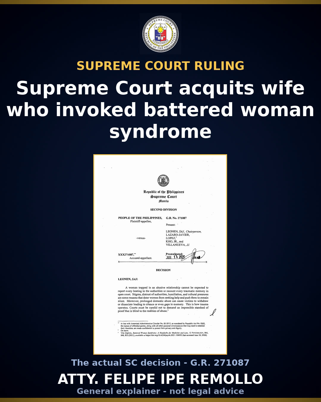 Supreme Court acquits wife of parricide, cites battered woman syndrome