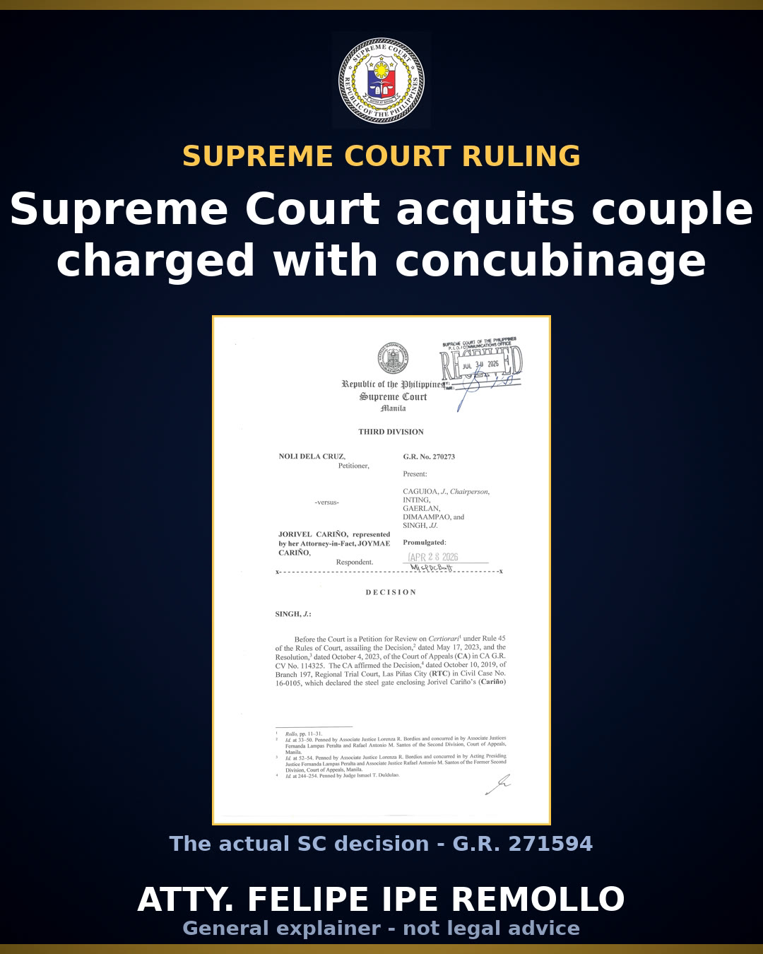 Supreme Court acquits two of concubinage, cites lack of proof