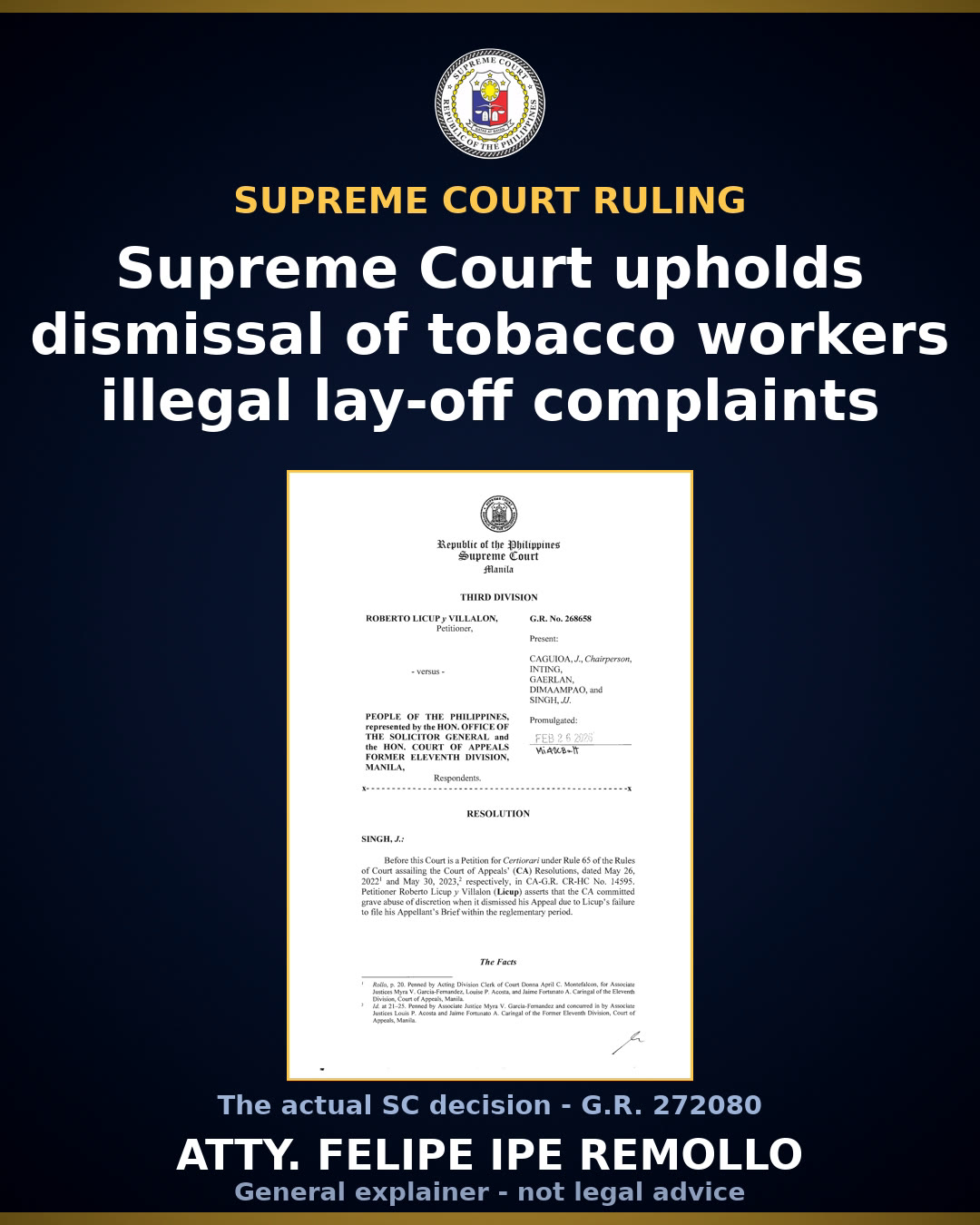 SC upholds seasonal status of tobacco workers, denies illegal dismissal claim