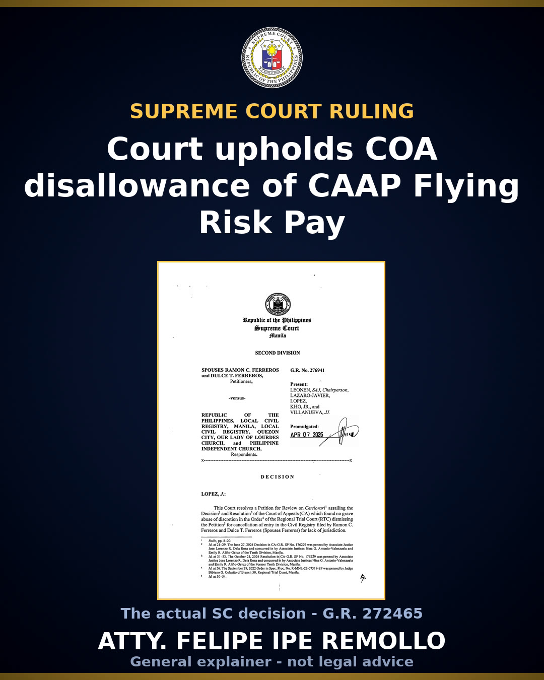 SC: CAAP officers cleared of liability for flying pay, but recipients must return P323K
