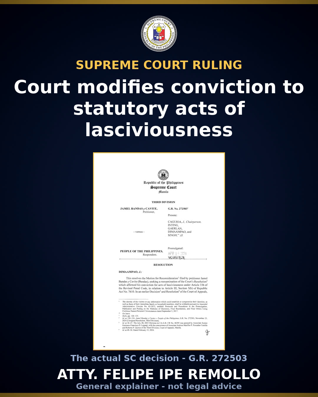 SC convicts Jamel Bandas of statutory acts of lasciviousness