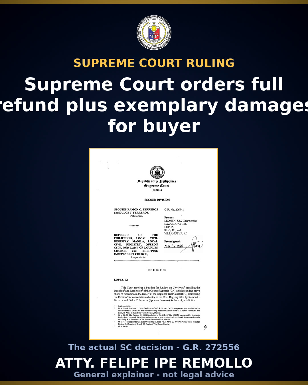 SC orders Empire East to refund PHP 130,000 to buyer, pay damages