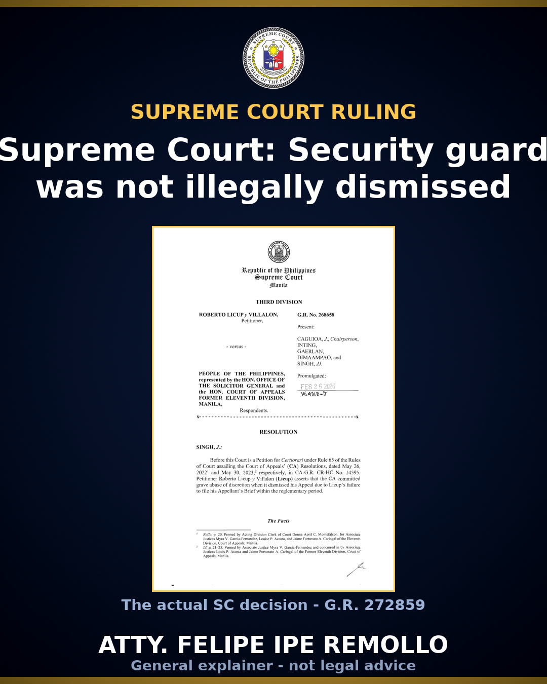 Supreme Court denies security guard's illegal dismissal claim vs. ASIAI