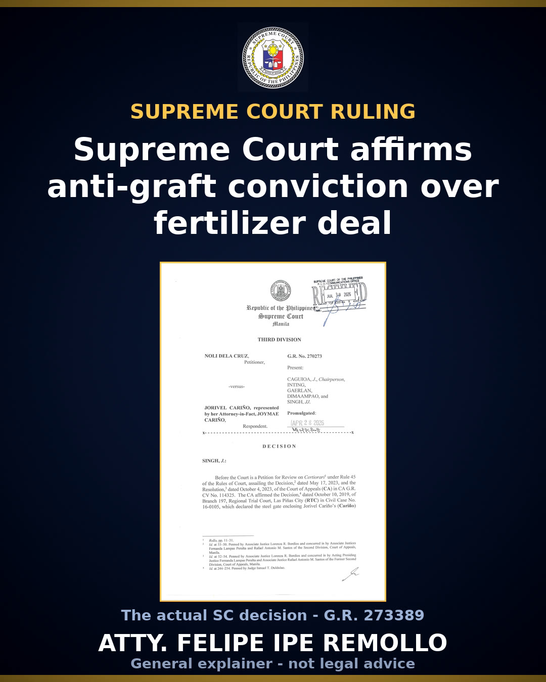 SC affirms graft conviction of Lazi, Siquijor mayor over fertilizer deal