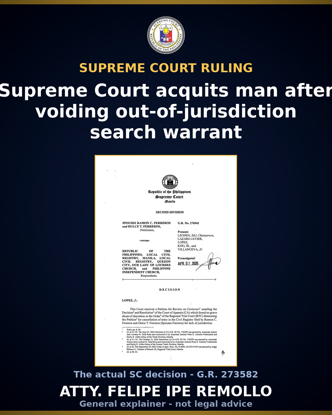 SC acquits Dagupan man after ruling search warrant void
