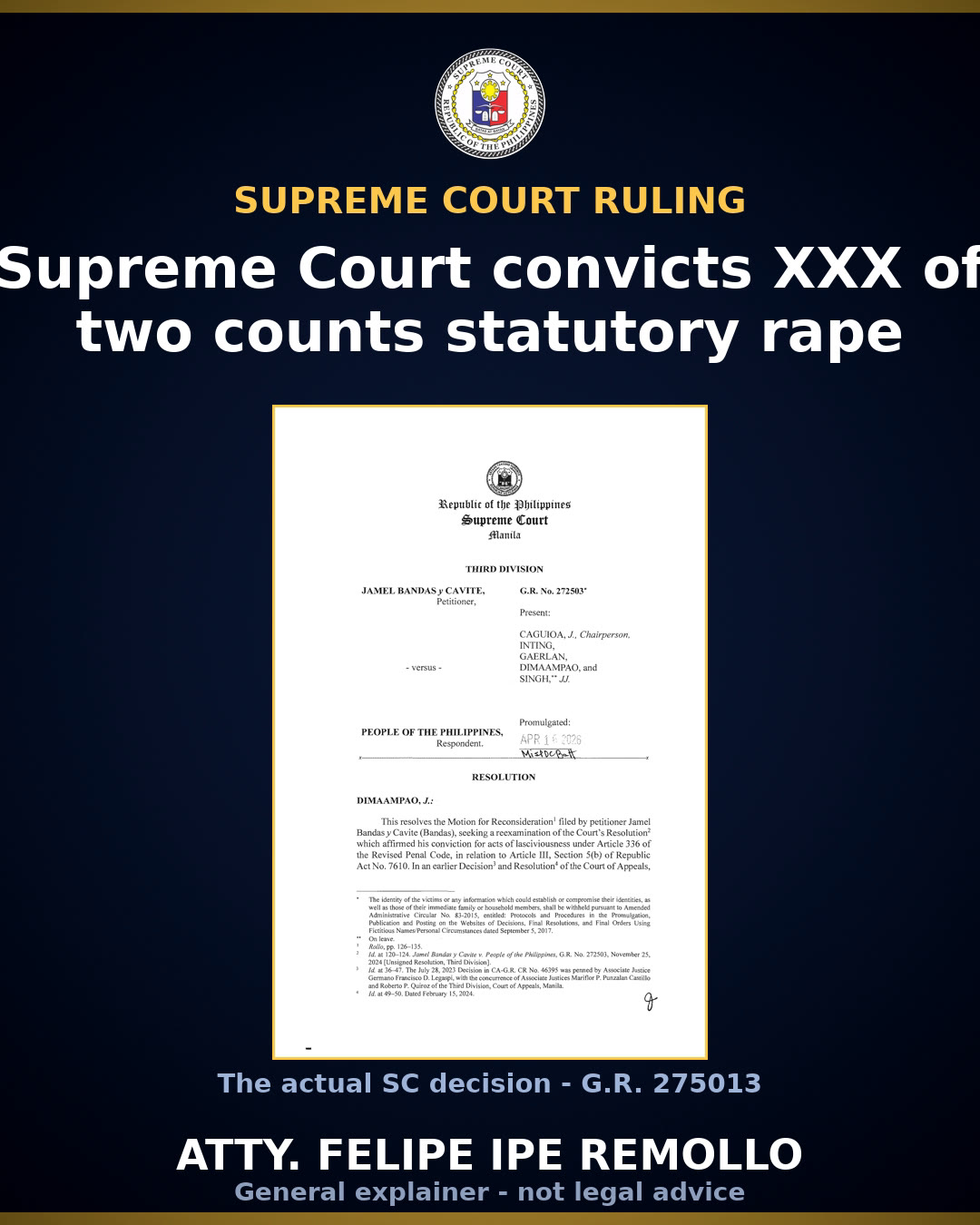 SC affirms conviction, upgrades two rape counts to statutory rape