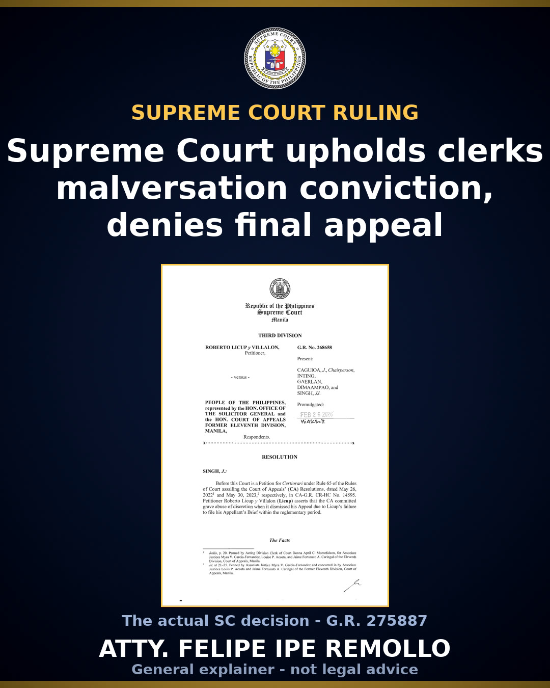 SC upholds conviction of Bulacan court clerk for malversation of PHP 1.38M