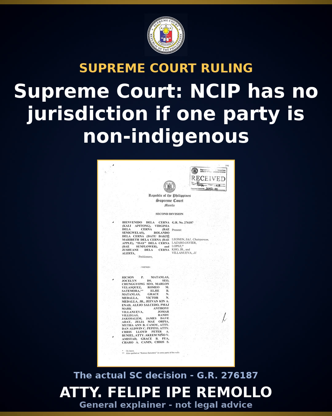 SC dismisses Dela Cernas' plea; RTC, not NCIP, has jurisdiction