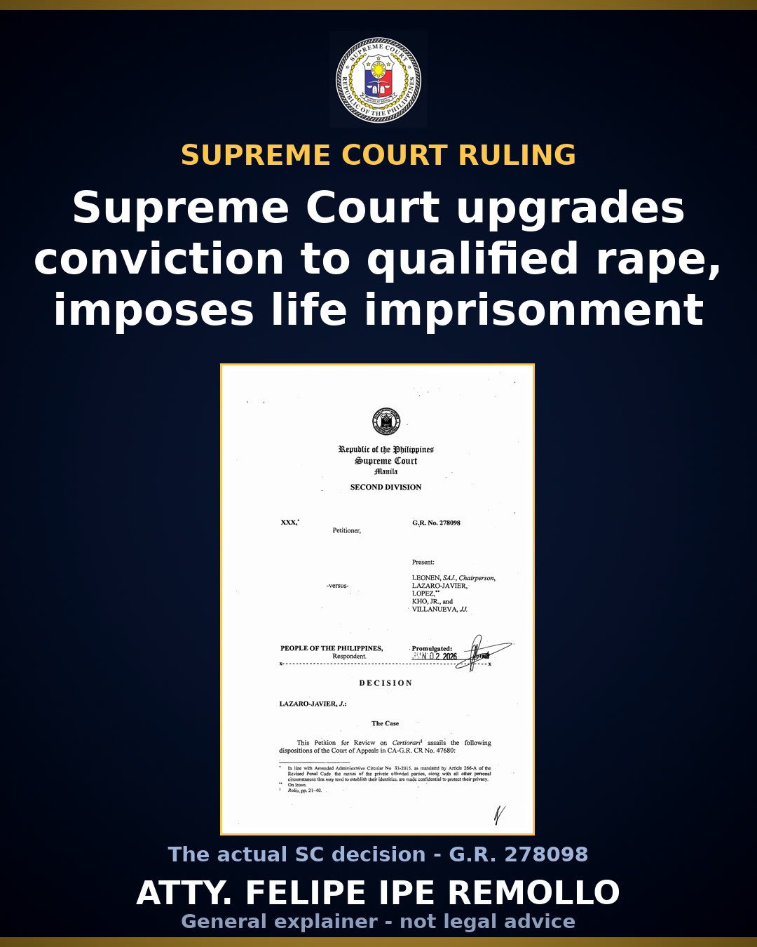 SC upgrades conviction to qualified rape, imposes reclusion perpetua