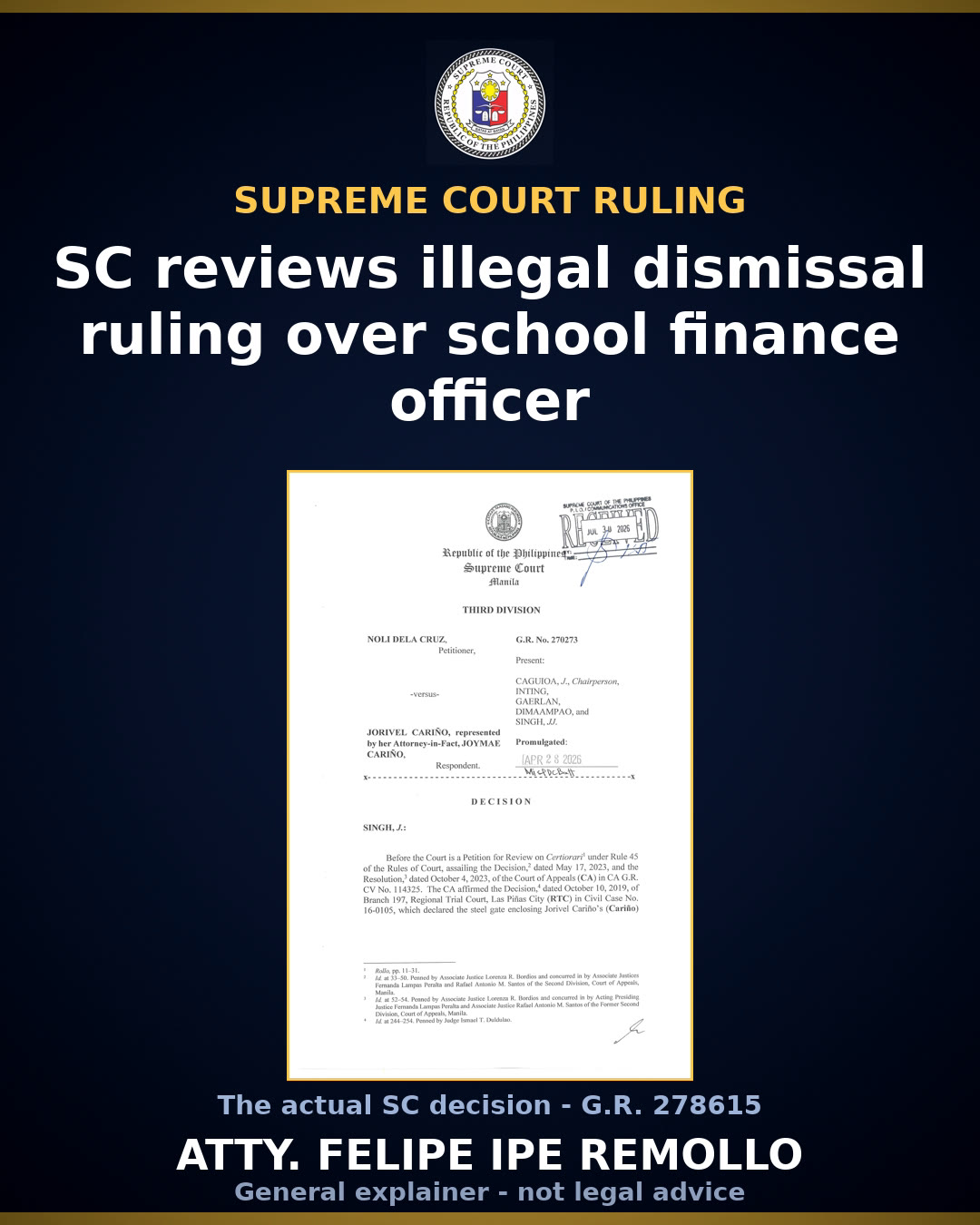 SC: Colegio de San Juan de Letran illegally dismissed comptroller Ondevilla